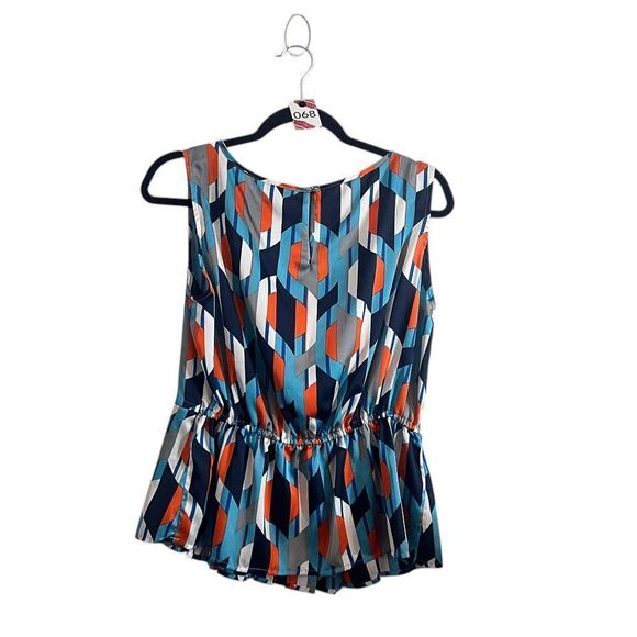 Nine West Womens Top Medium Geo Print Peplum Sleeveless Blouse - Picture 3 of 4